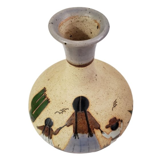 Tonala Pottery Vase Mother and Child Mexico Folk Art SIGNED - Picture 2 of 5